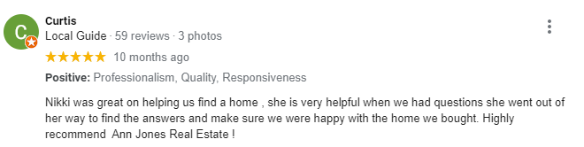Curtis Review for Ann Jones Real Estate