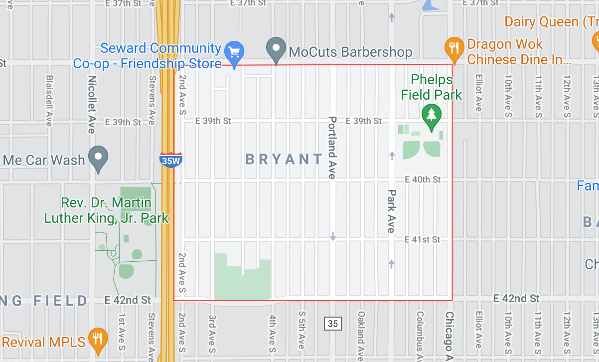 Screen shot of map of Bryant neighborhood