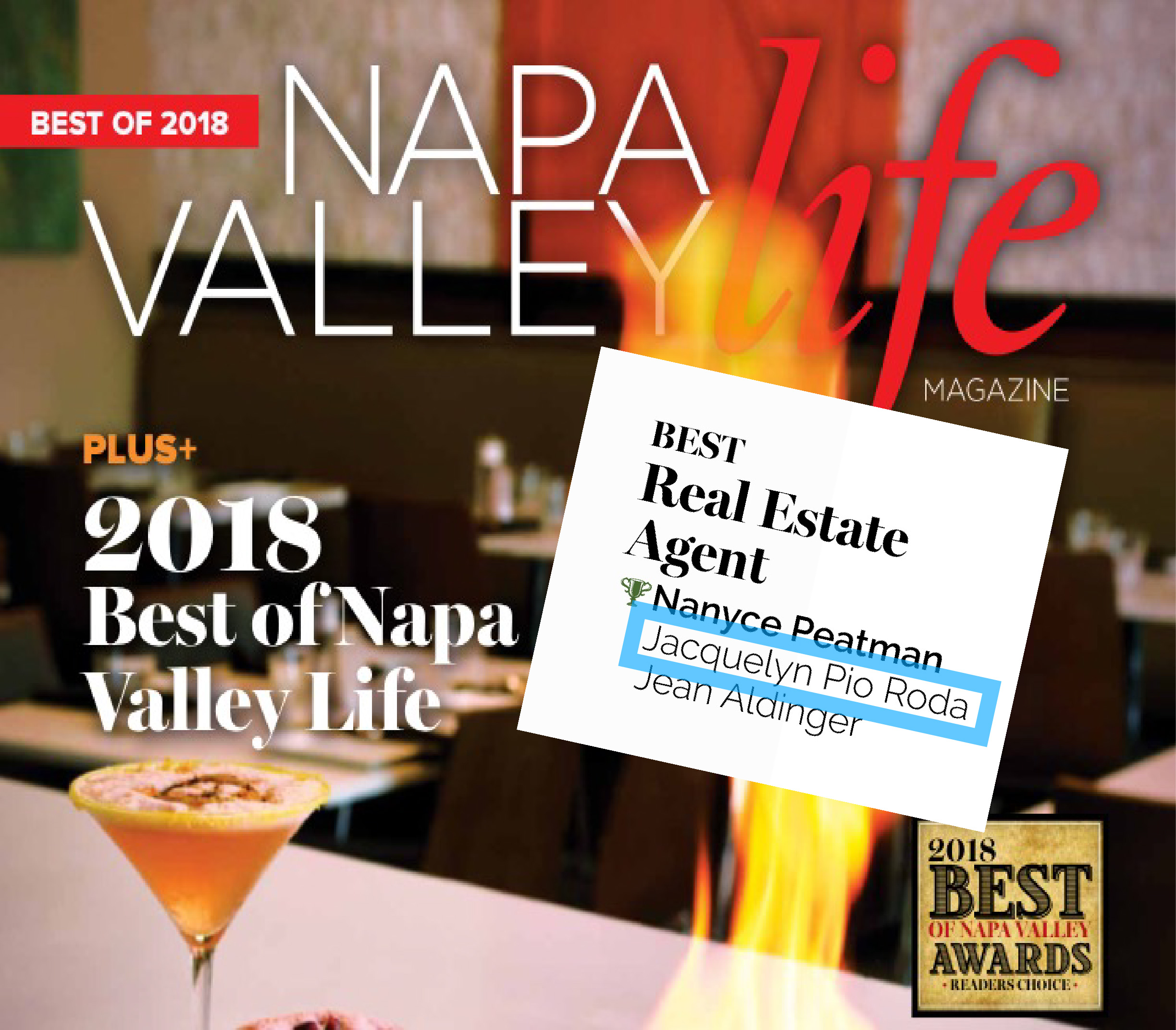 Jacquelyn A. Pio Roda was voted by Readers of Napa Valley Life Magazine as the Best Real Estate Agent in 2018.